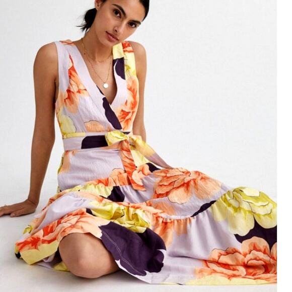 NWT Anthropologie Maeve Floral Maxi Dress Size 12 Purple Orange Yellow Tiered - Picture 3 of 16